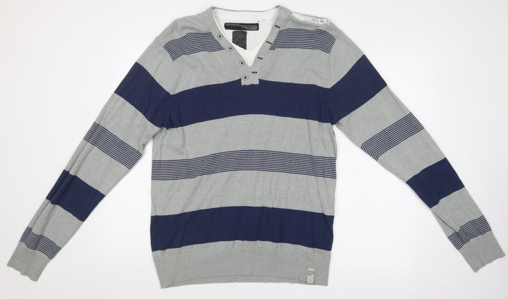 Loyalty & Faith Mens Multicoloured Striped  Pullover Jumper Size L