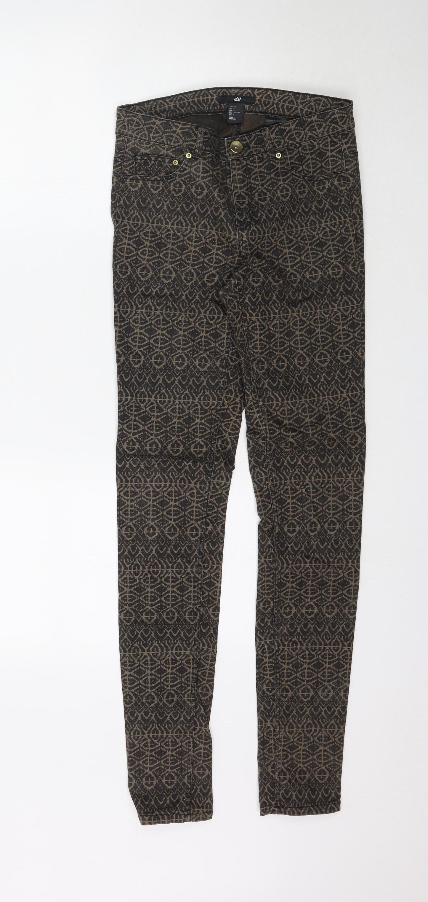 H&M Womens Brown Geometric Denim Skinny Jeans Size 6 L31 in