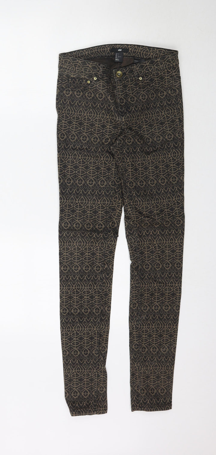 H&M Womens Brown Geometric Denim Skinny Jeans Size 6 L31 in