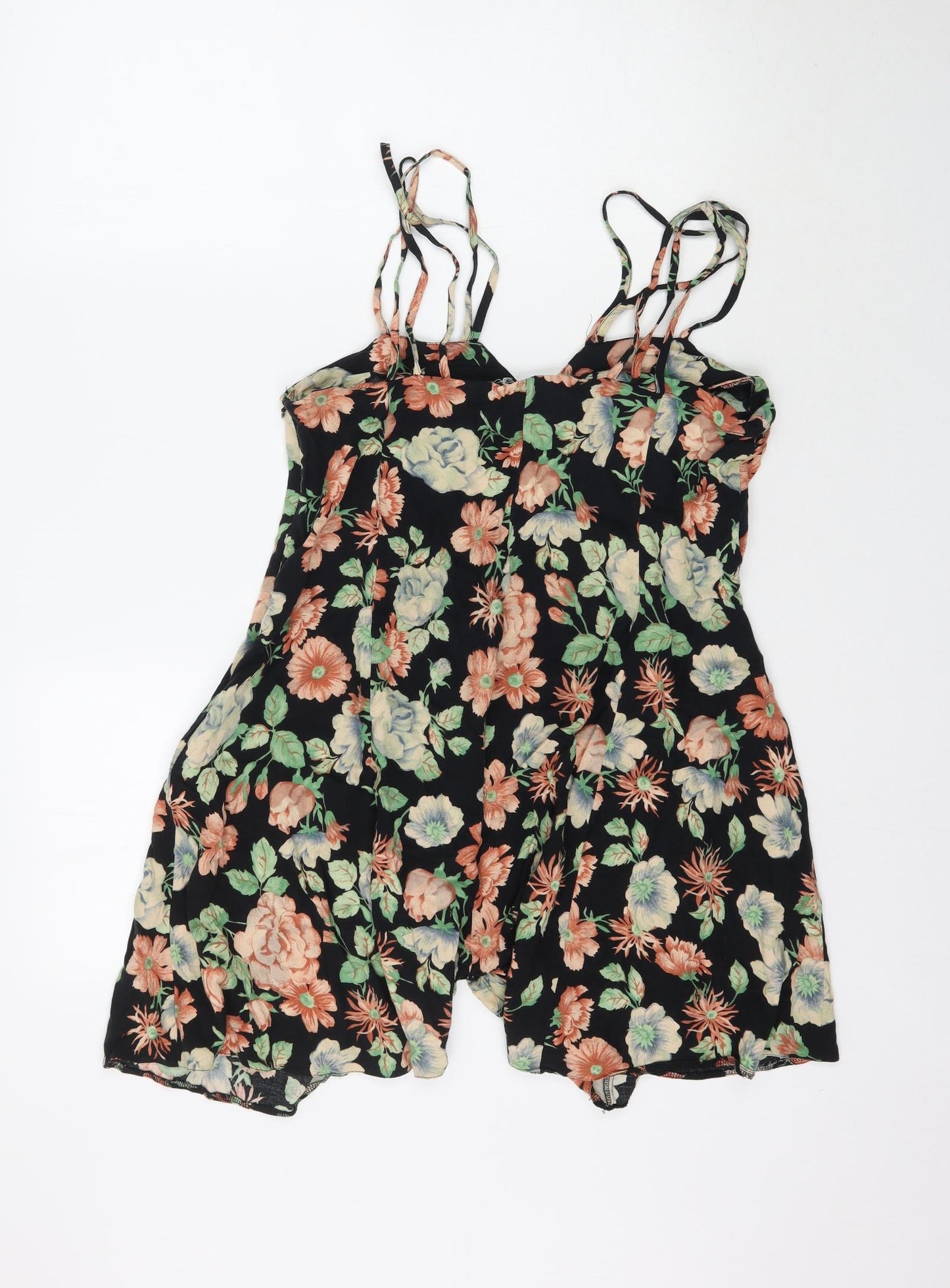 Preworn Womens Black Floral  Playsuit One-Piece Size M L7 in