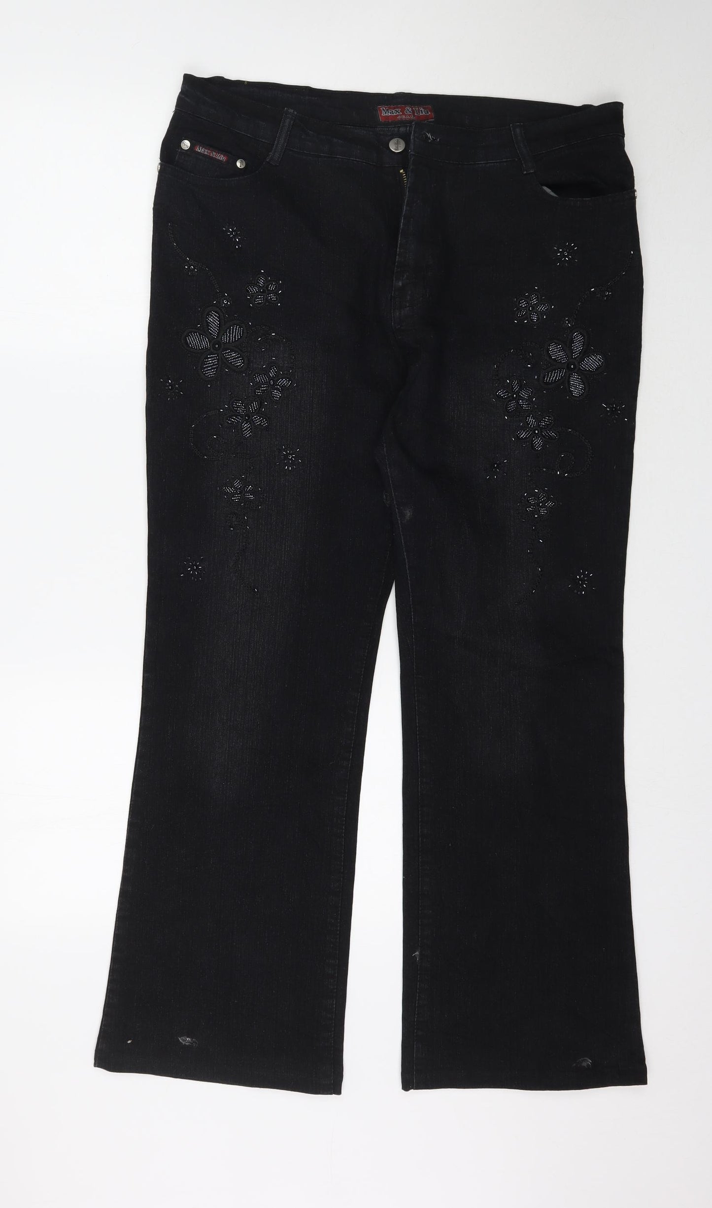 Max & Liu Womens Black  Denim Wide-Leg Jeans Size 3XL L29 in