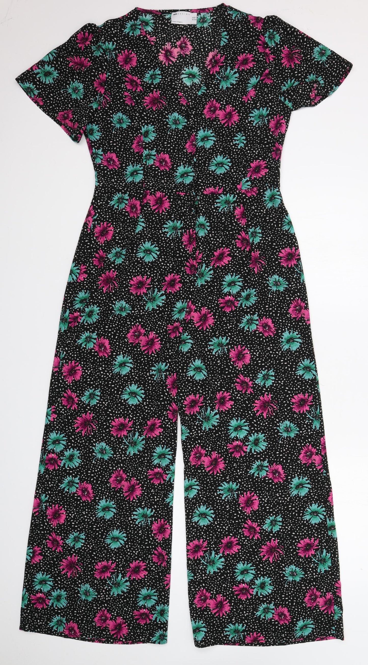 ASOS Womens Black Floral Satin Jumpsuit One-Piece Size 10 L26 in