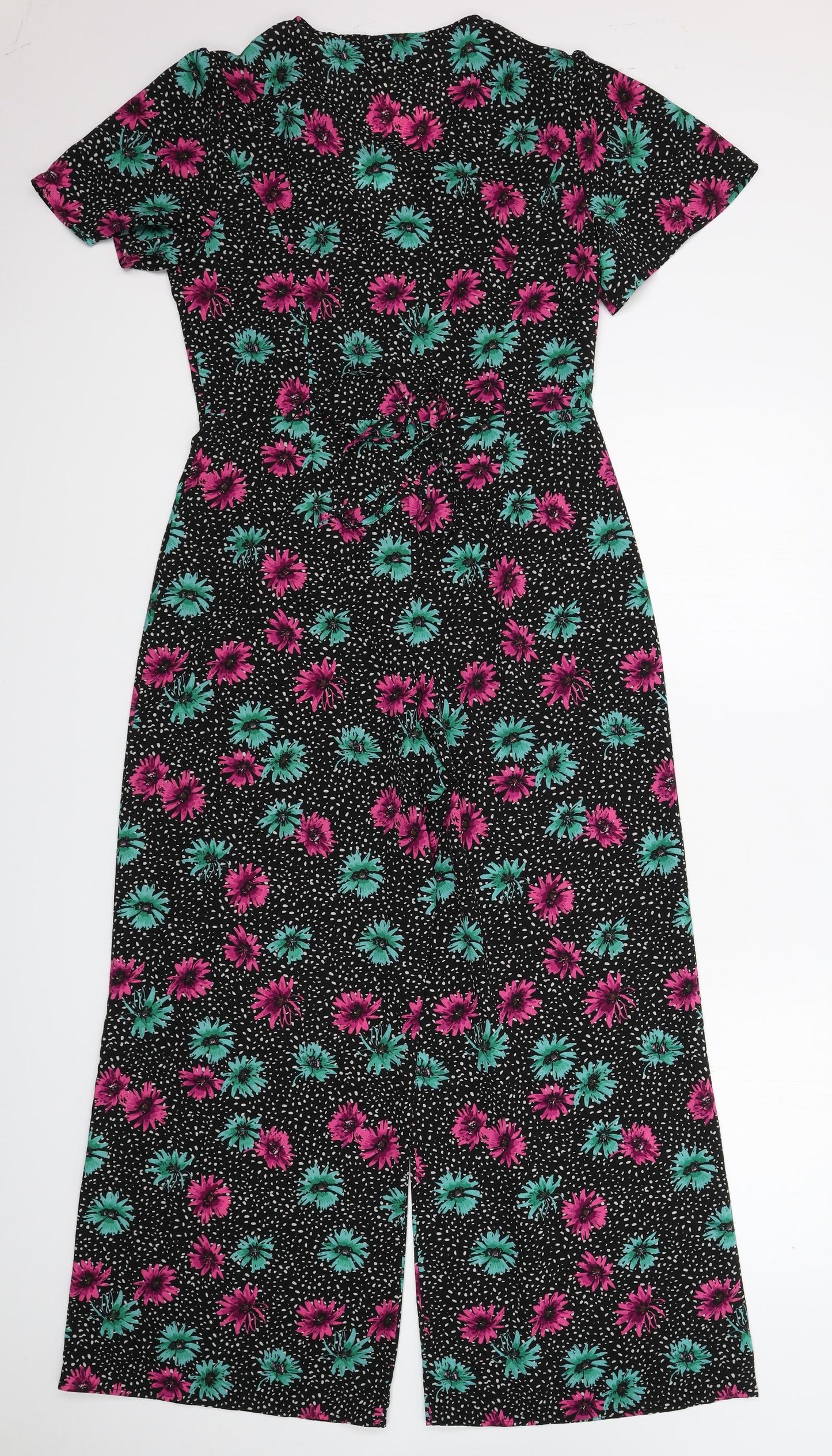ASOS Womens Black Floral Satin Jumpsuit One-Piece Size 10 L26 in