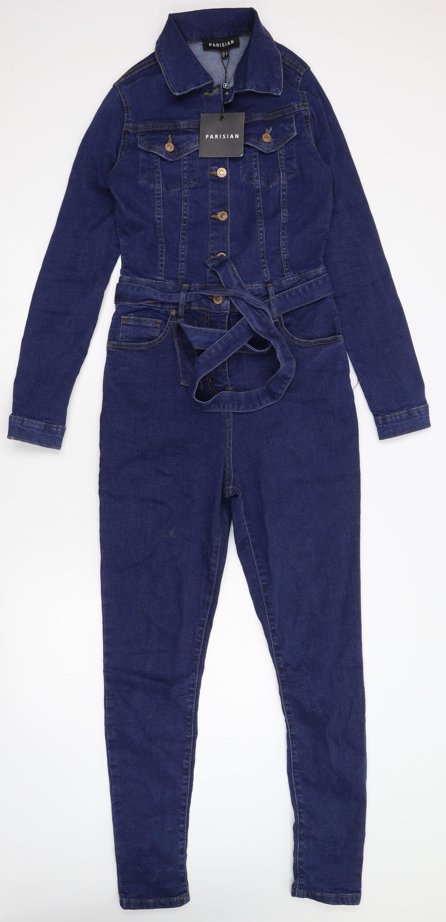 PARISIAN SIGNATURE Womens Blue  Denim Jumpsuit One-Piece Size 8 L28 in