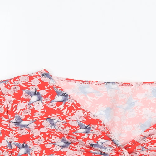 SheIn Womens Red Geometric  Cropped T-Shirt Size L