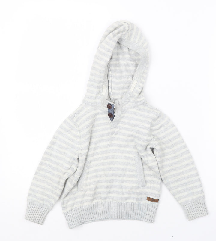 H&M Boys Grey Striped Knit Pullover Hoodie Size 2 Years