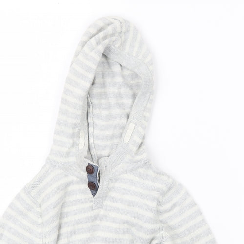 H&M Boys Grey Striped Knit Pullover Hoodie Size 2 Years