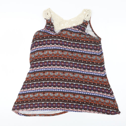 Peacocks Womens Brown Geometric  Basic Tank Size 14