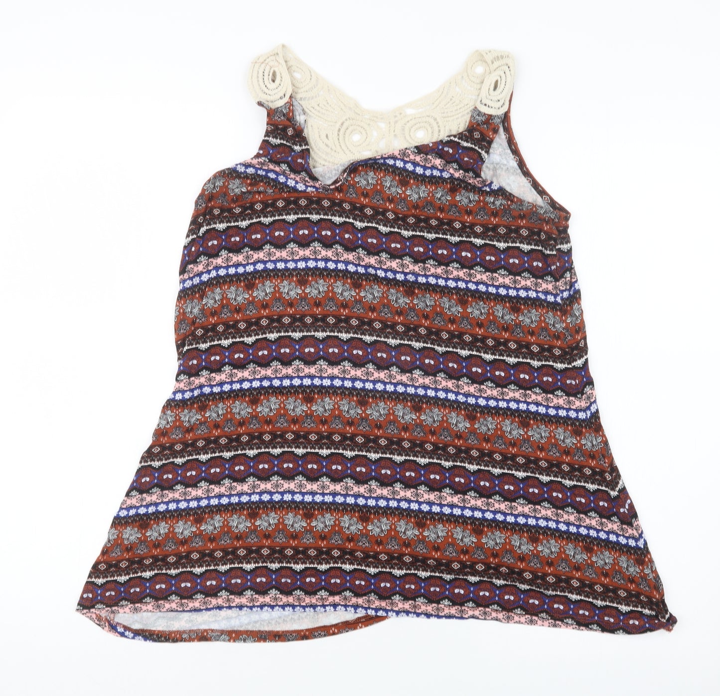 Peacocks Womens Brown Geometric  Basic Tank Size 14