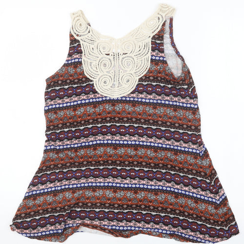 Peacocks Womens Brown Geometric  Basic Tank Size 14
