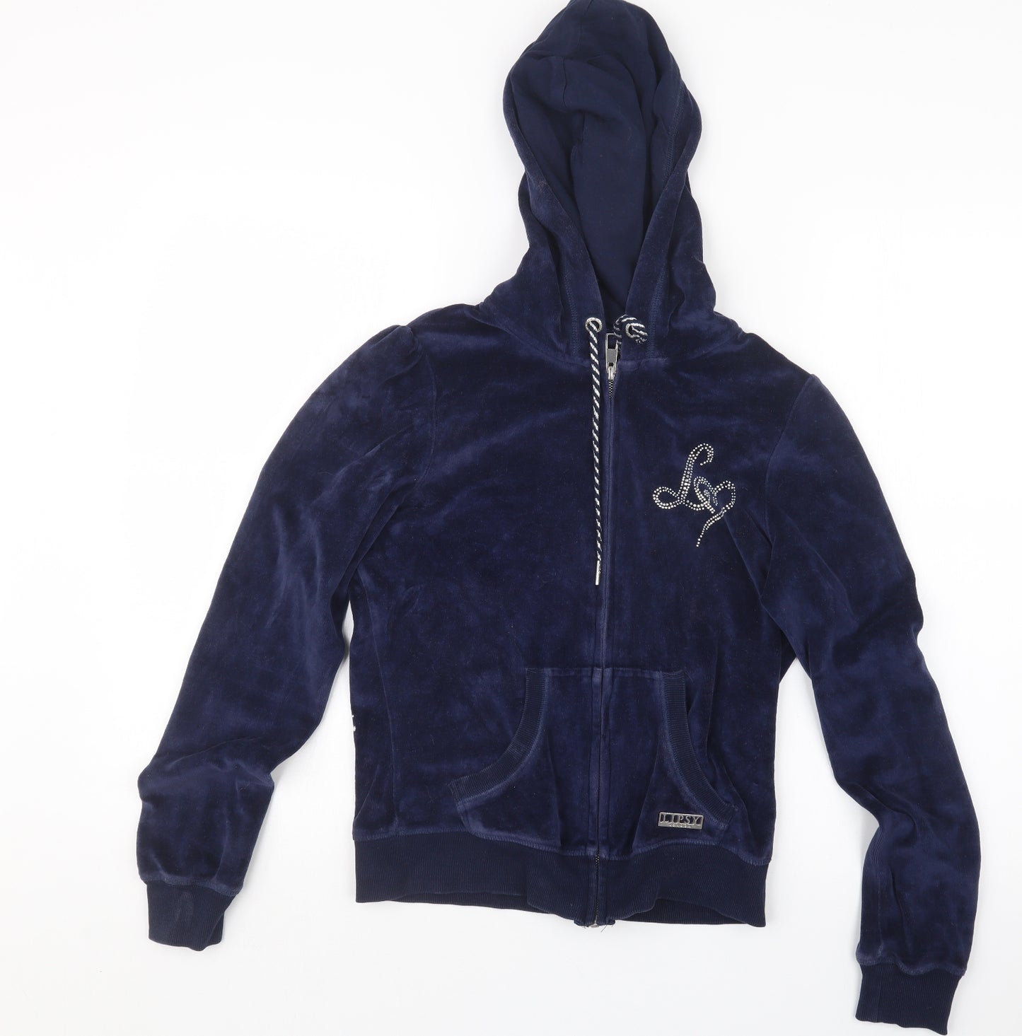 Lipsy Womens Blue  Velvet Full Zip Hoodie Size 10