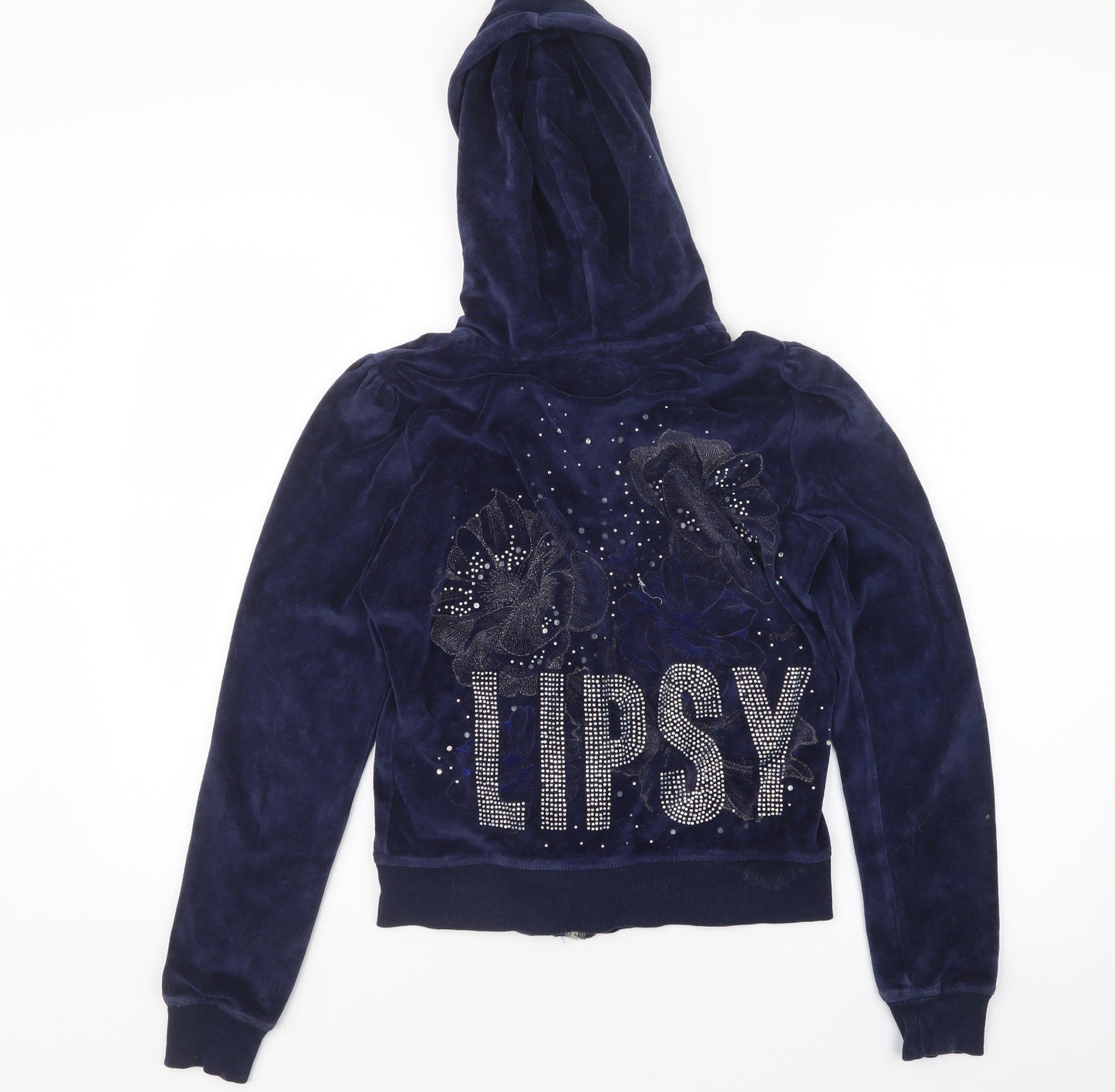 Lipsy Womens Blue  Velvet Full Zip Hoodie Size 10