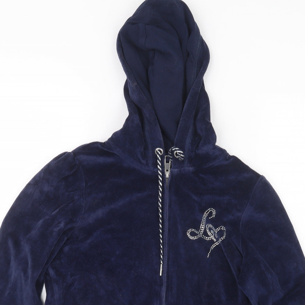 Lipsy Womens Blue  Velvet Full Zip Hoodie Size 10