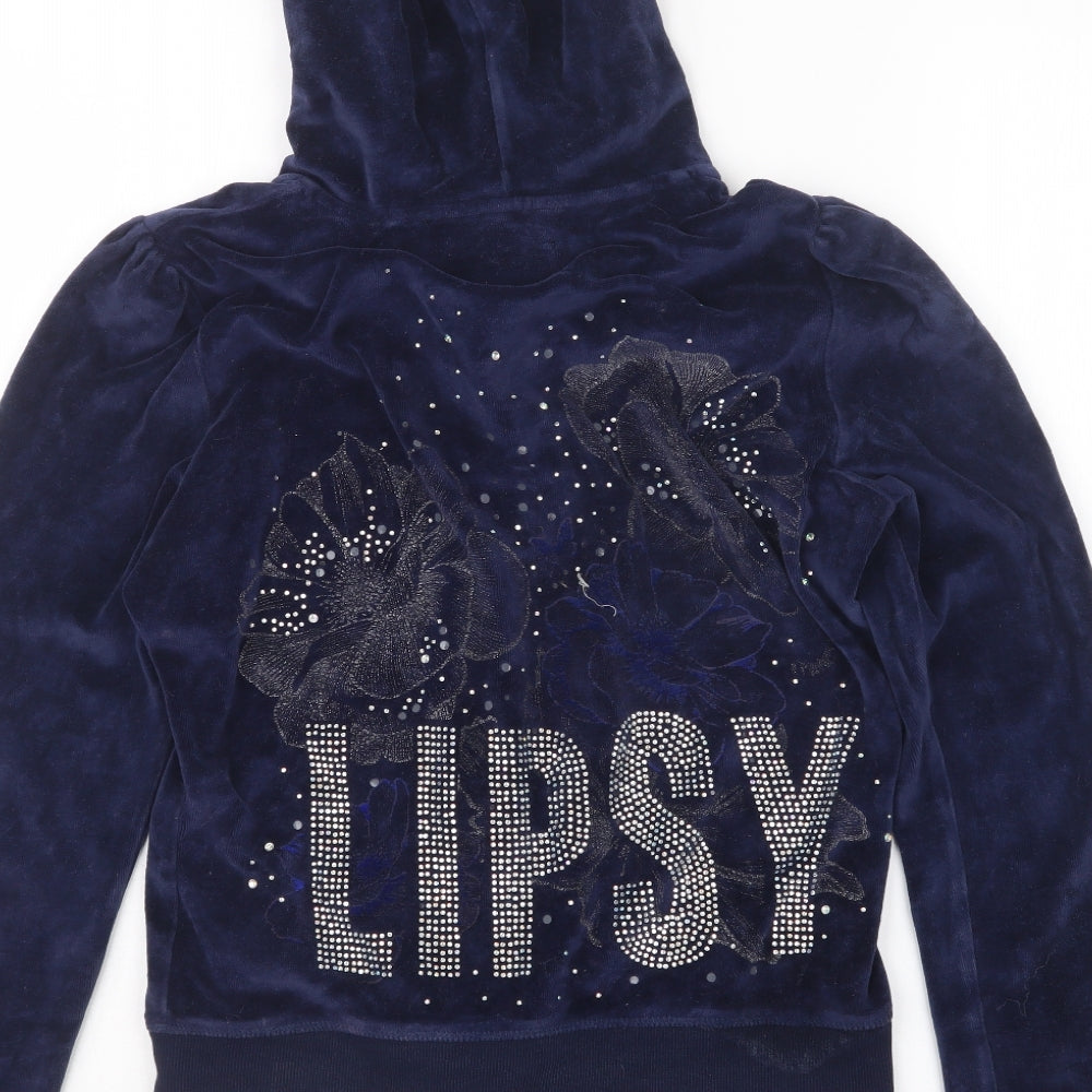 Lipsy Womens Blue  Velvet Full Zip Hoodie Size 10