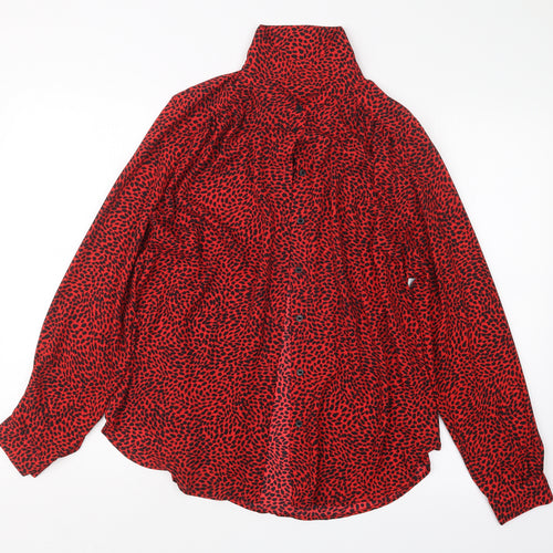 H&M Womens Red Geometric  Basic Button-Up Size M