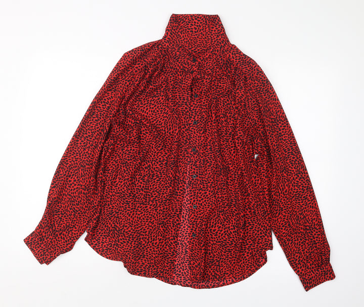 H&M Womens Red Geometric  Basic Button-Up Size M