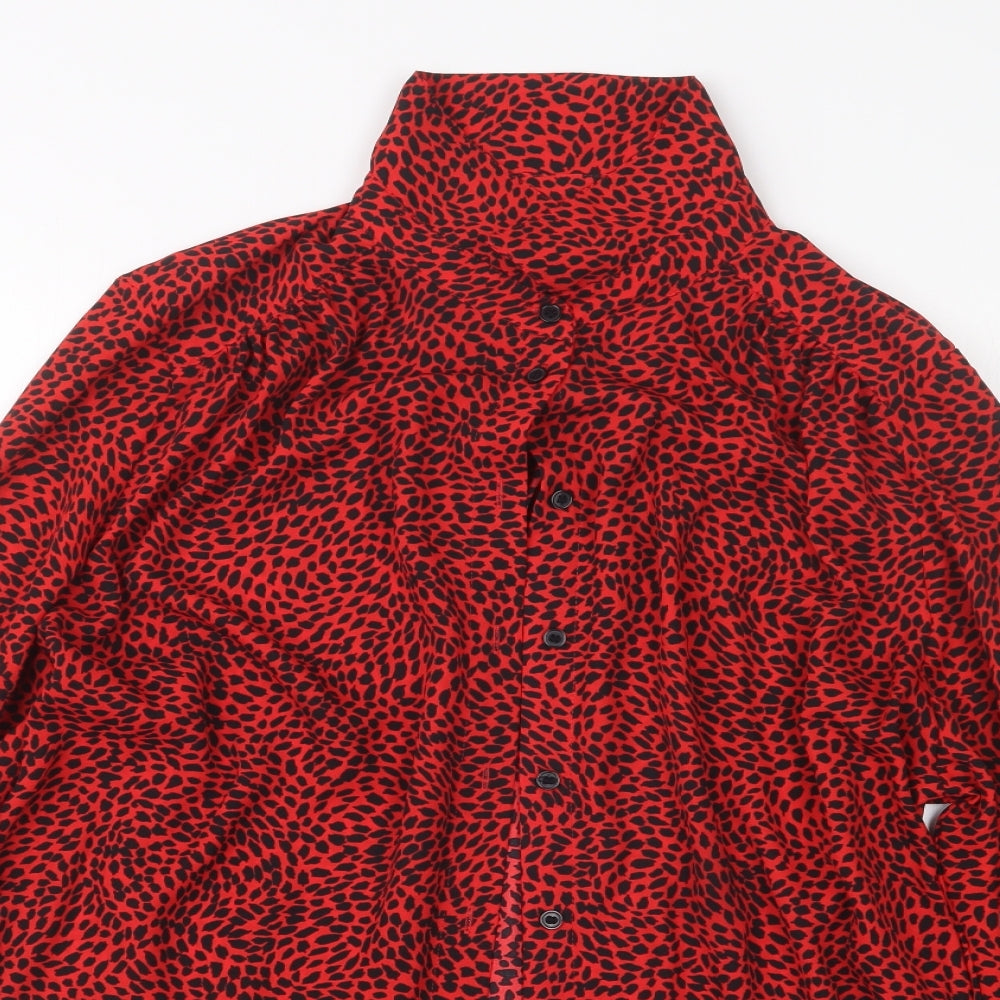 H&M Womens Red Geometric  Basic Button-Up Size M