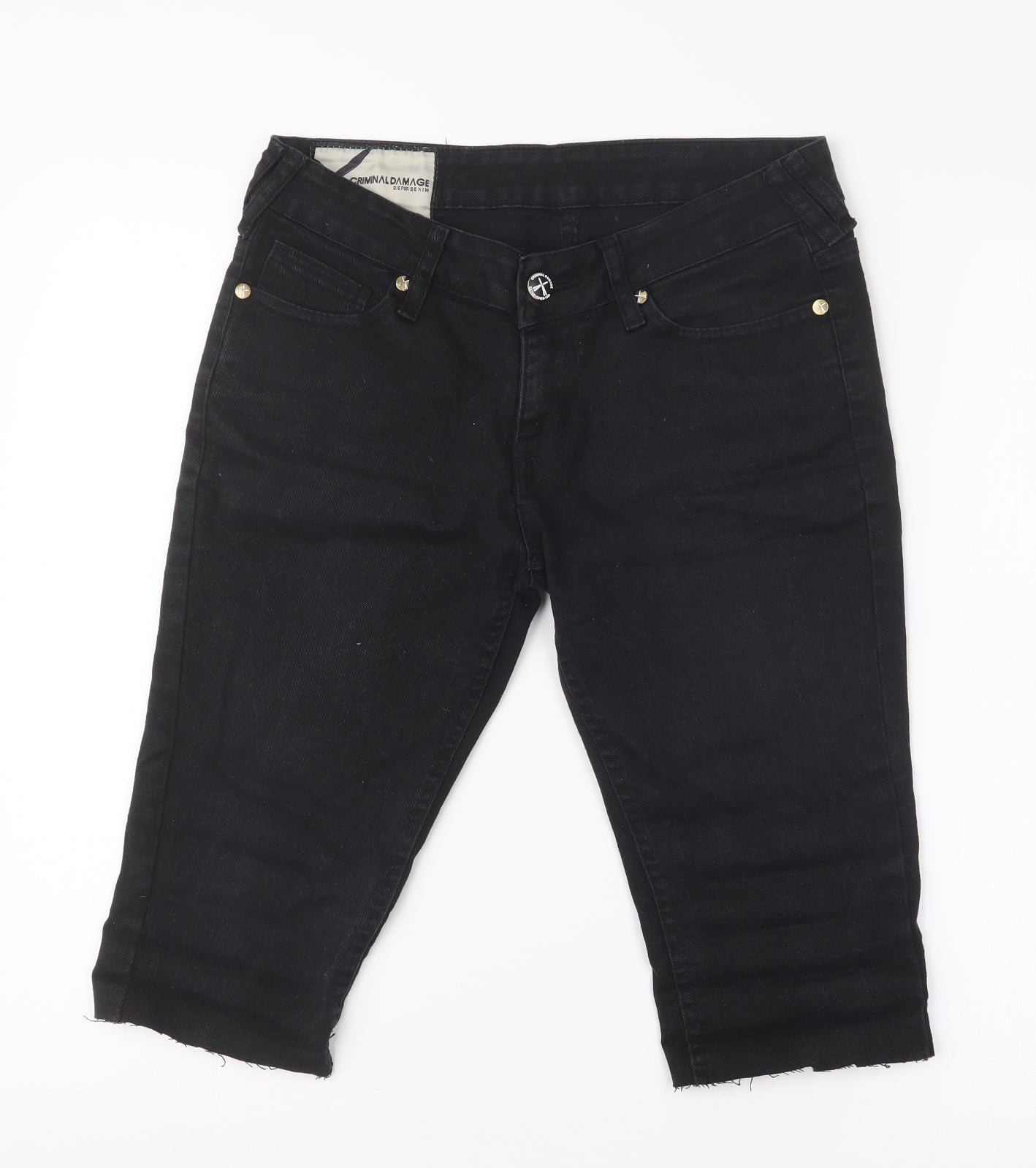 Criminal Damage Mens Black  Denim Cargo Shorts Size 29 in