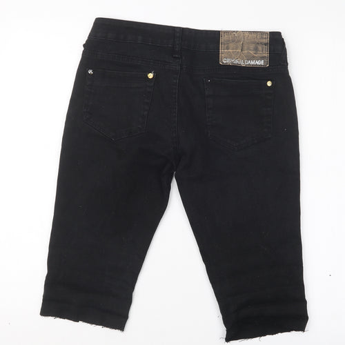 Criminal Damage Mens Black  Denim Cargo Shorts Size 29 in