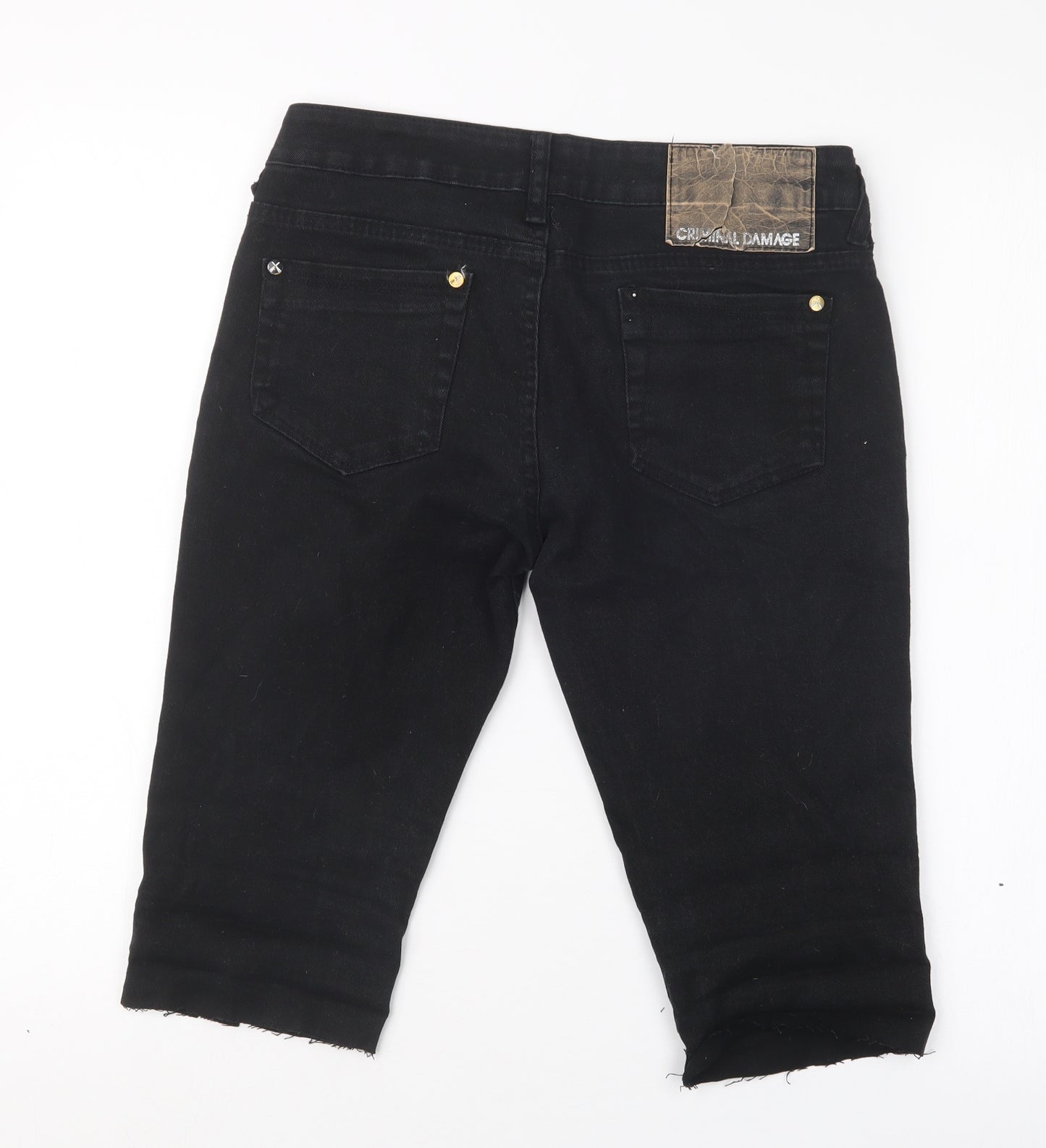 Criminal Damage Mens Black  Denim Cargo Shorts Size 29 in