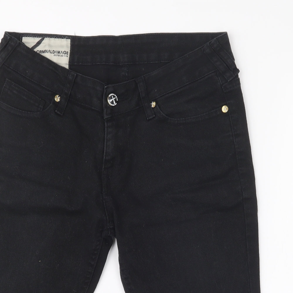 Criminal Damage Mens Black  Denim Cargo Shorts Size 29 in