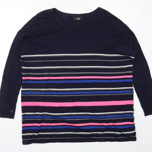 Wallis Womens Blue Striped Knit Pullover Jumper Size L  - Pink
