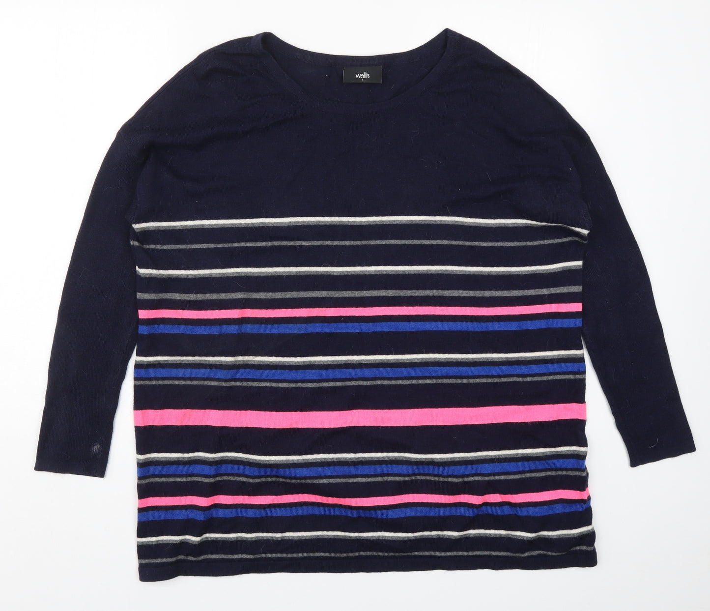 Wallis Womens Blue Striped Knit Pullover Jumper Size L  - Pink