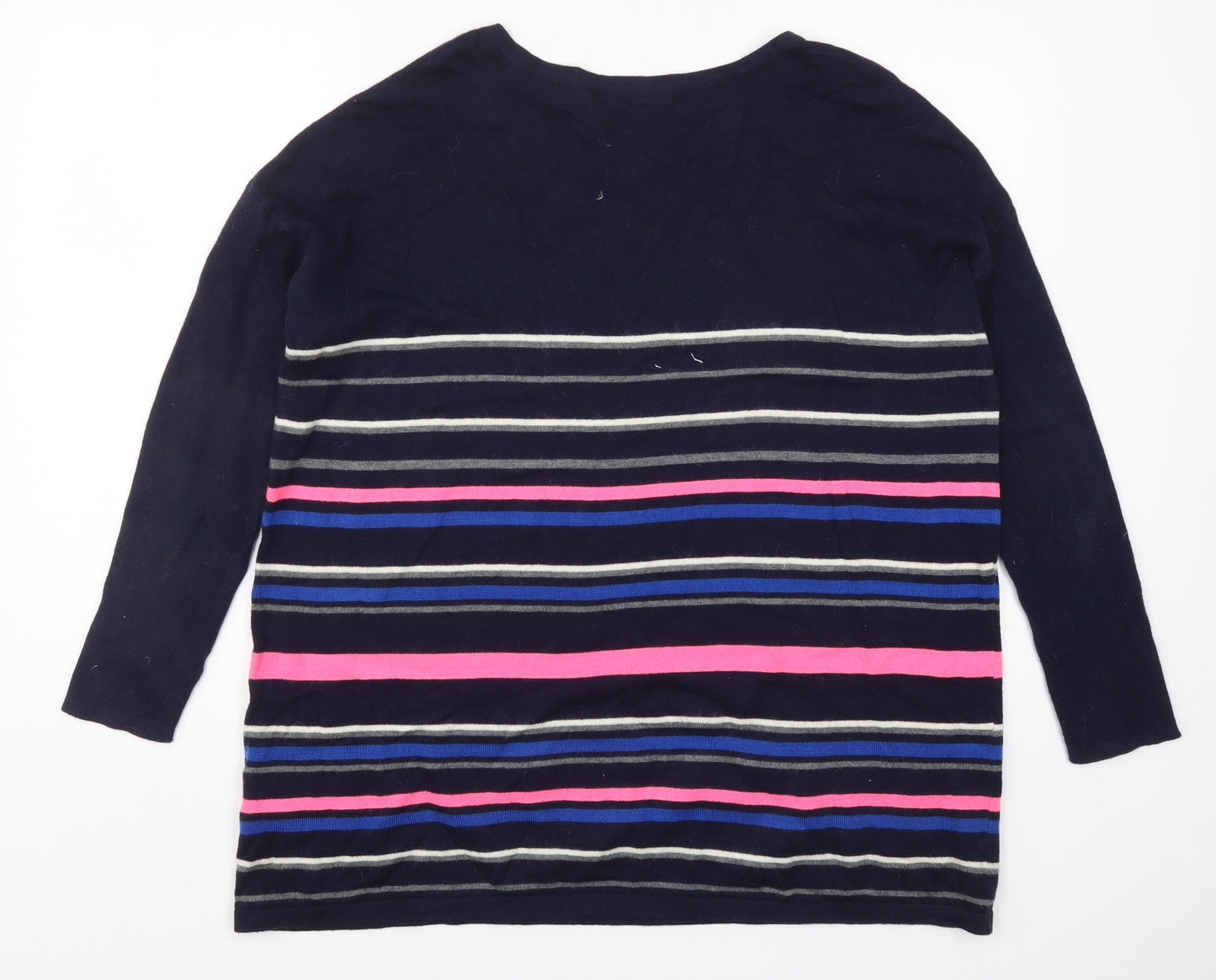 Wallis Womens Blue Striped Knit Pullover Jumper Size L  - Pink