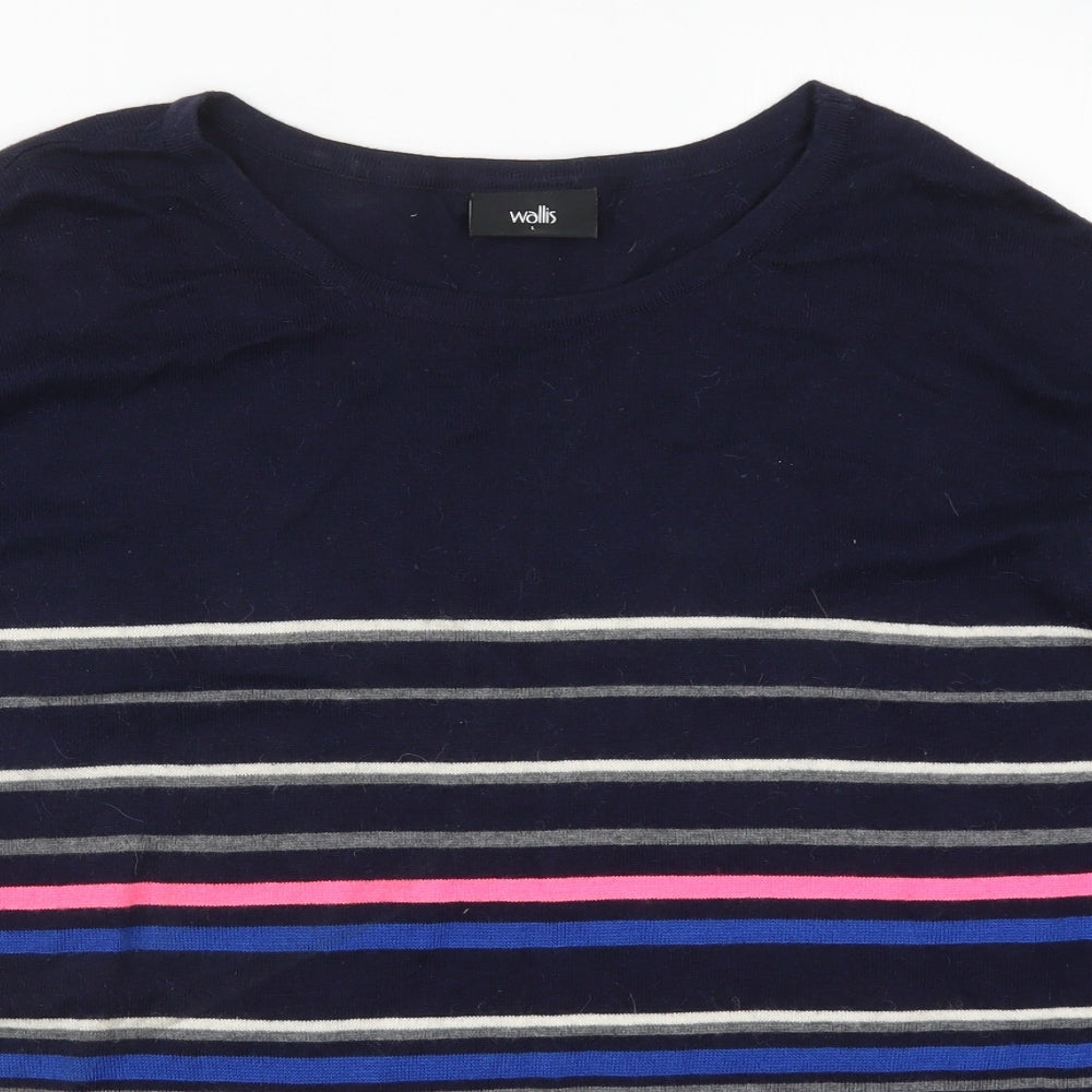 Wallis Womens Blue Striped Knit Pullover Jumper Size L  - Pink