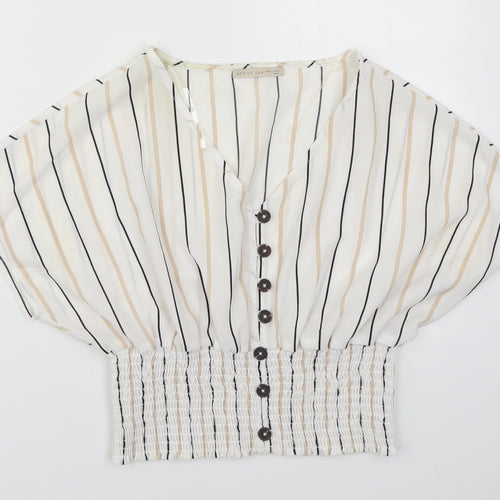 Active USA Womens White Striped  Basic Blouse Size S