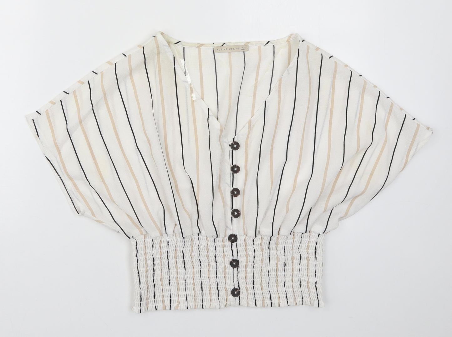 Active USA Womens White Striped  Basic Blouse Size S