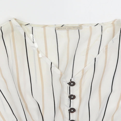Active USA Womens White Striped  Basic Blouse Size S