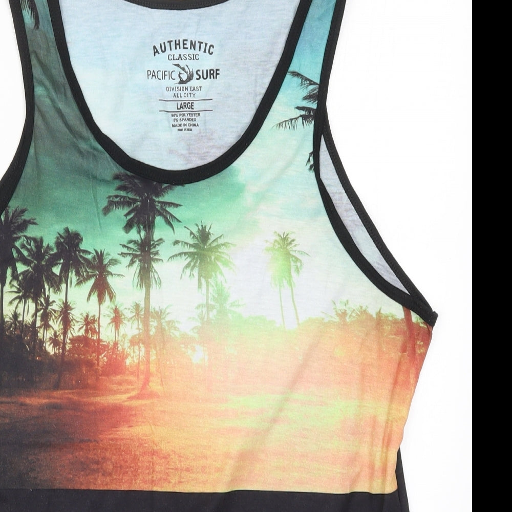 Pacific Surf Mens Multicoloured    T-Shirt Size L  - Beach Print