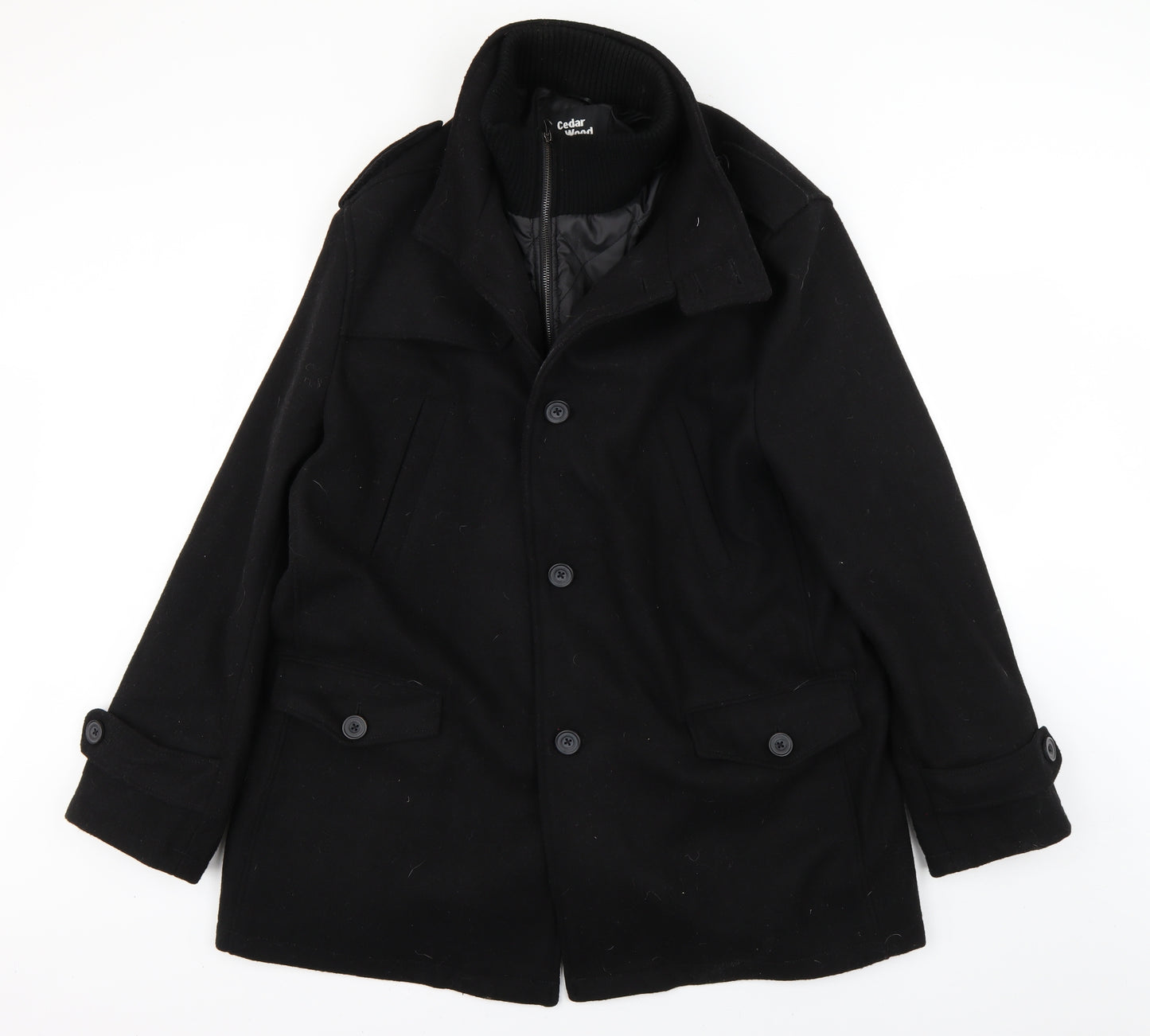 Cedar Wood State Mens Black   Pea Coat Coat Size 2XL