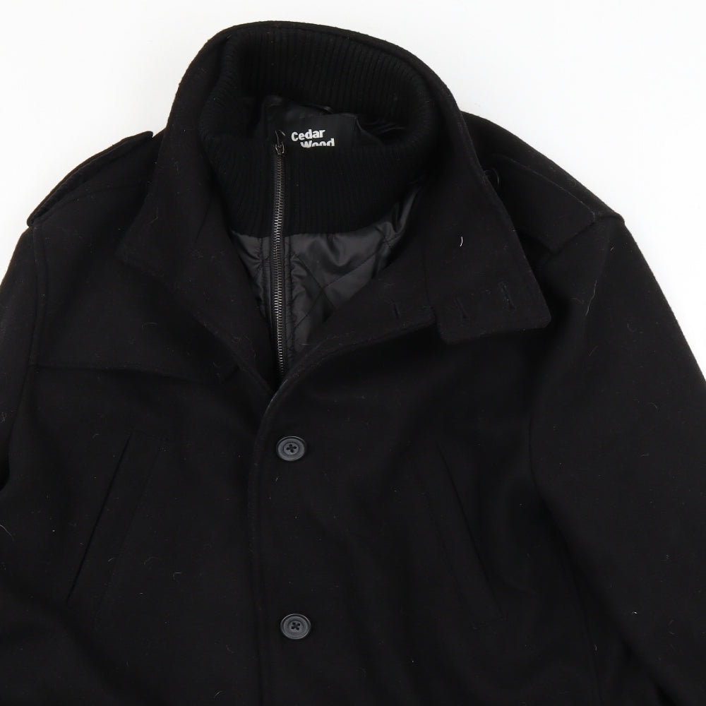 Cedar Wood State Mens Black   Pea Coat Coat Size 2XL