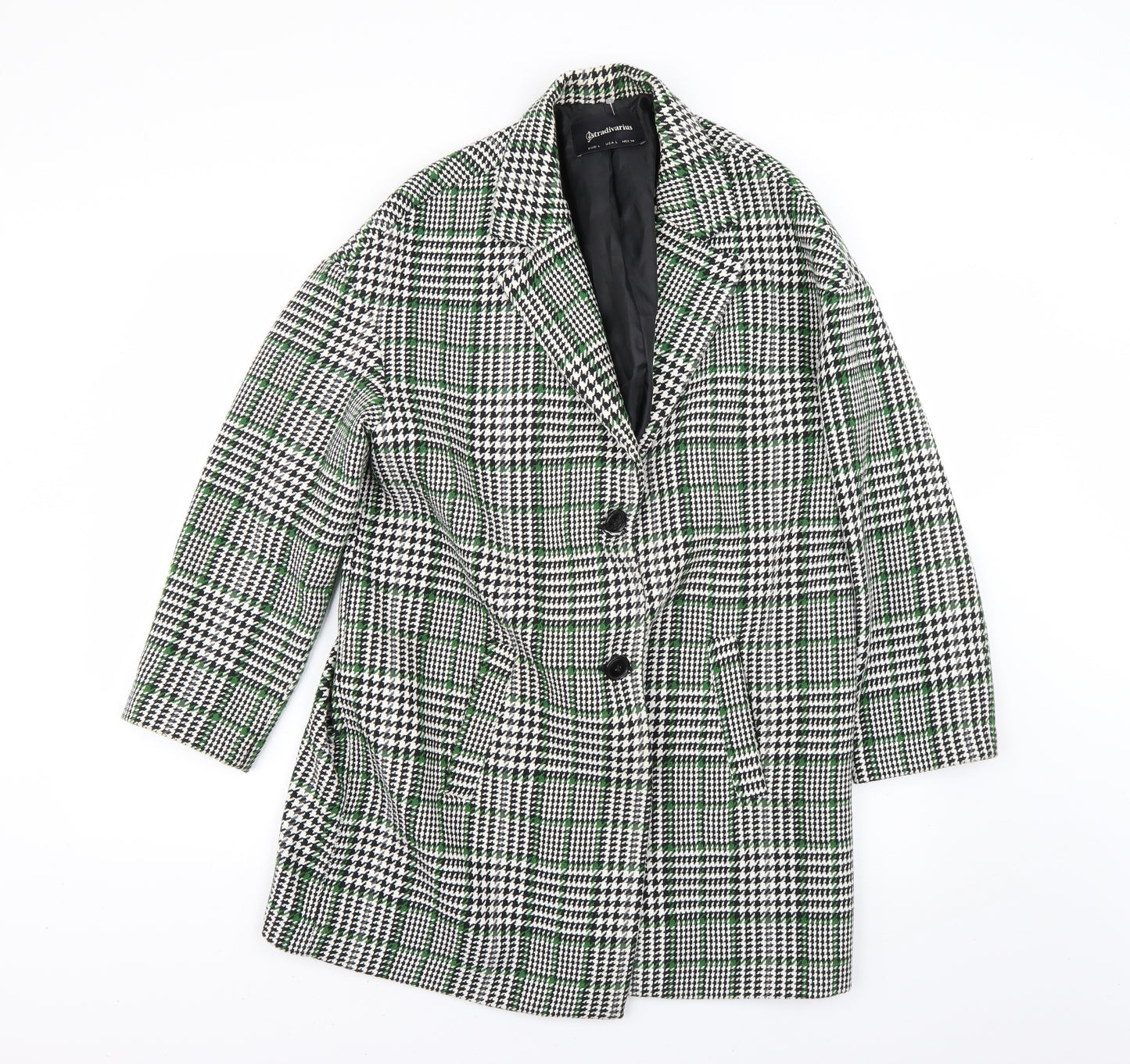 stradivarious Womens Multicoloured Check  Pea Coat Coat Size S