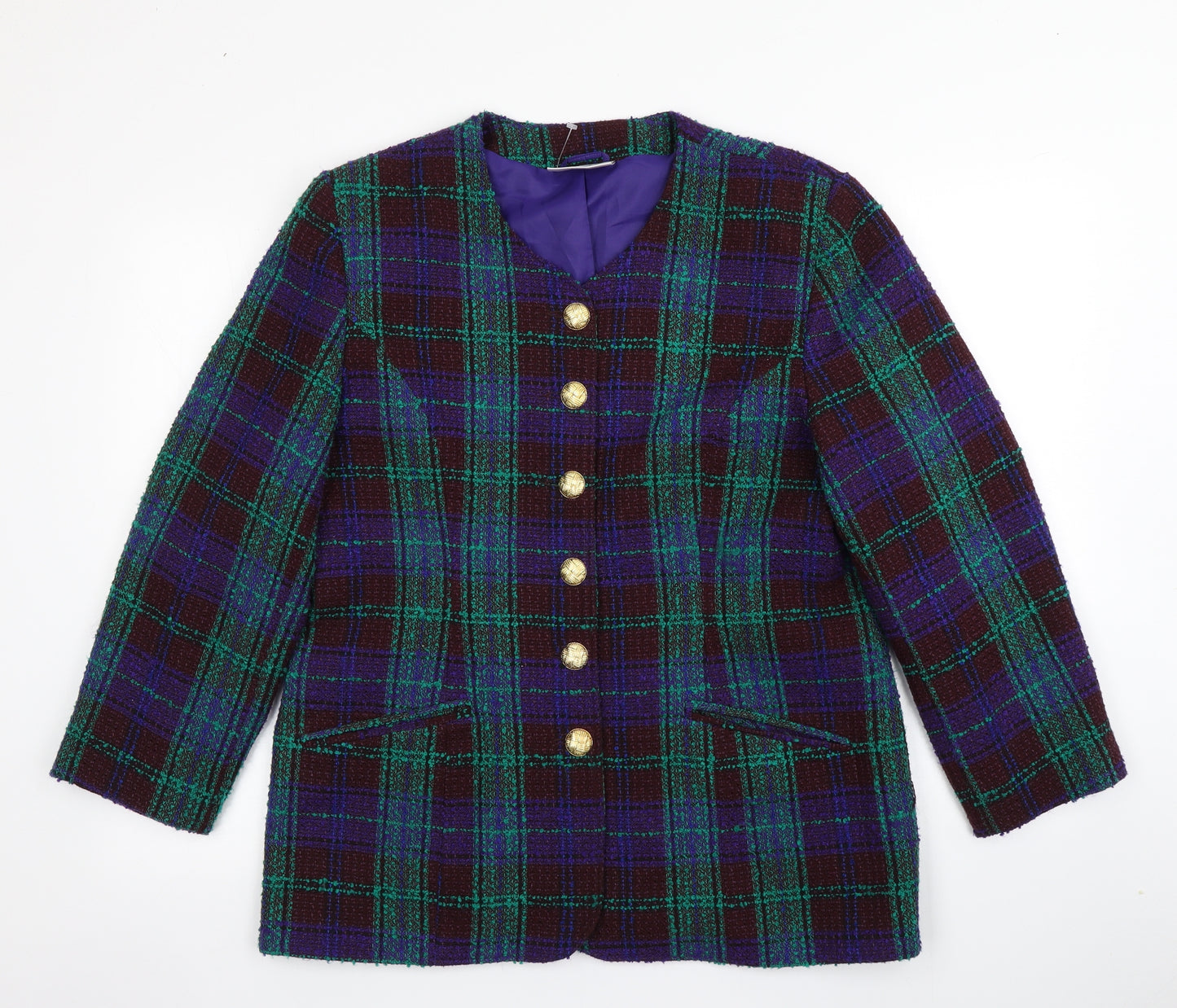 Style Unlimited Womens Blue Plaid  Jacket Blazer Size 16