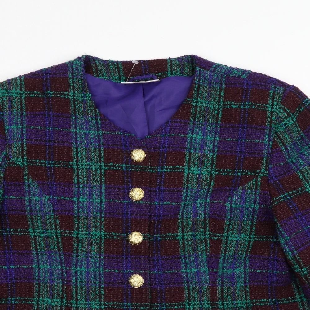 Style Unlimited Womens Blue Plaid  Jacket Blazer Size 16