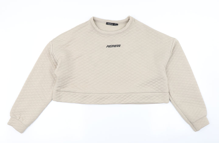 Boohoo Womens Brown Argyle/Diamond Pullover Sweatshirt Size 10 - Cropped