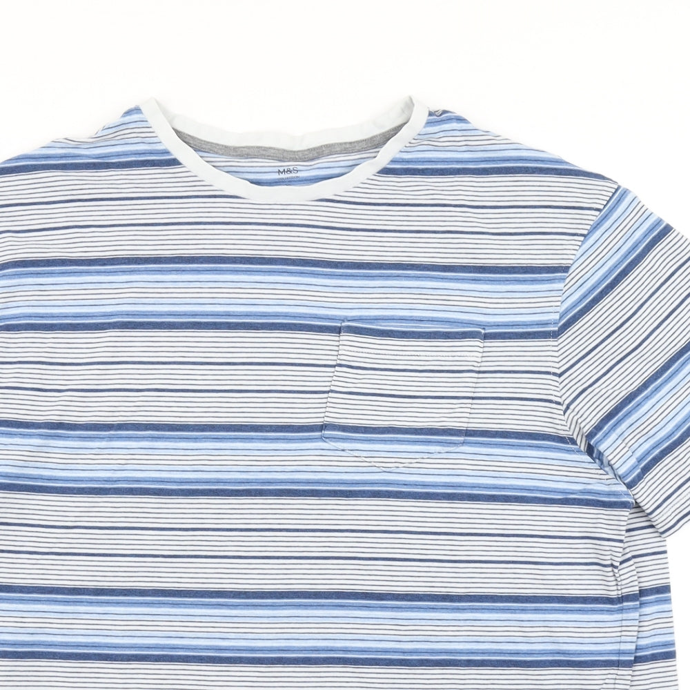 m&s Mens Blue Striped   T-Shirt Size XL