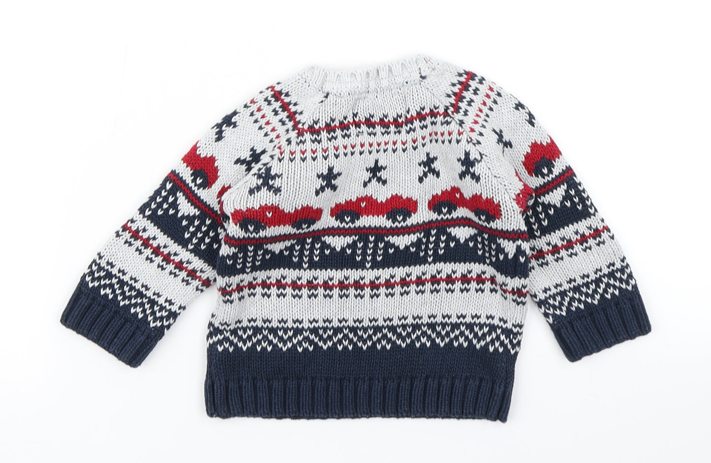 Fred & Flo Boys Blue Fair Isle Knit Pullover Jumper Size 0-3 Months  - Racing Car