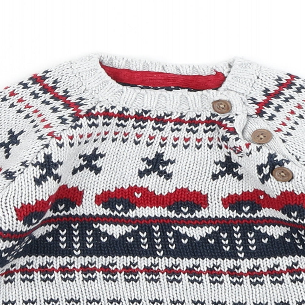 Fred & Flo Boys Blue Fair Isle Knit Pullover Jumper Size 0-3 Months  - Racing Car