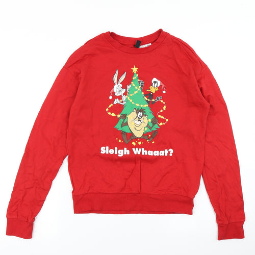 Divided Womens Red   Pullover Sweatshirt Size XS  - Looney Tunes Christmas Sweater