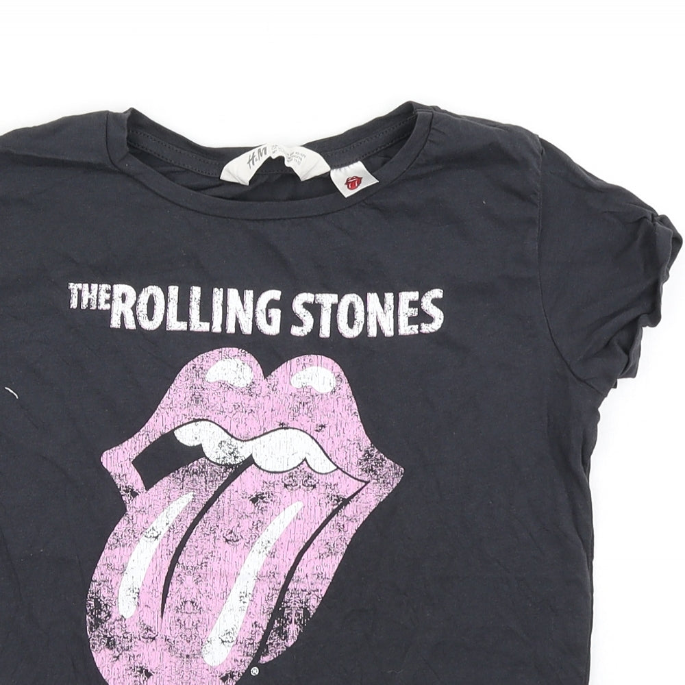 H&M Girls Black   Basic T-Shirt Size 11 Years  - The Rolling Stones