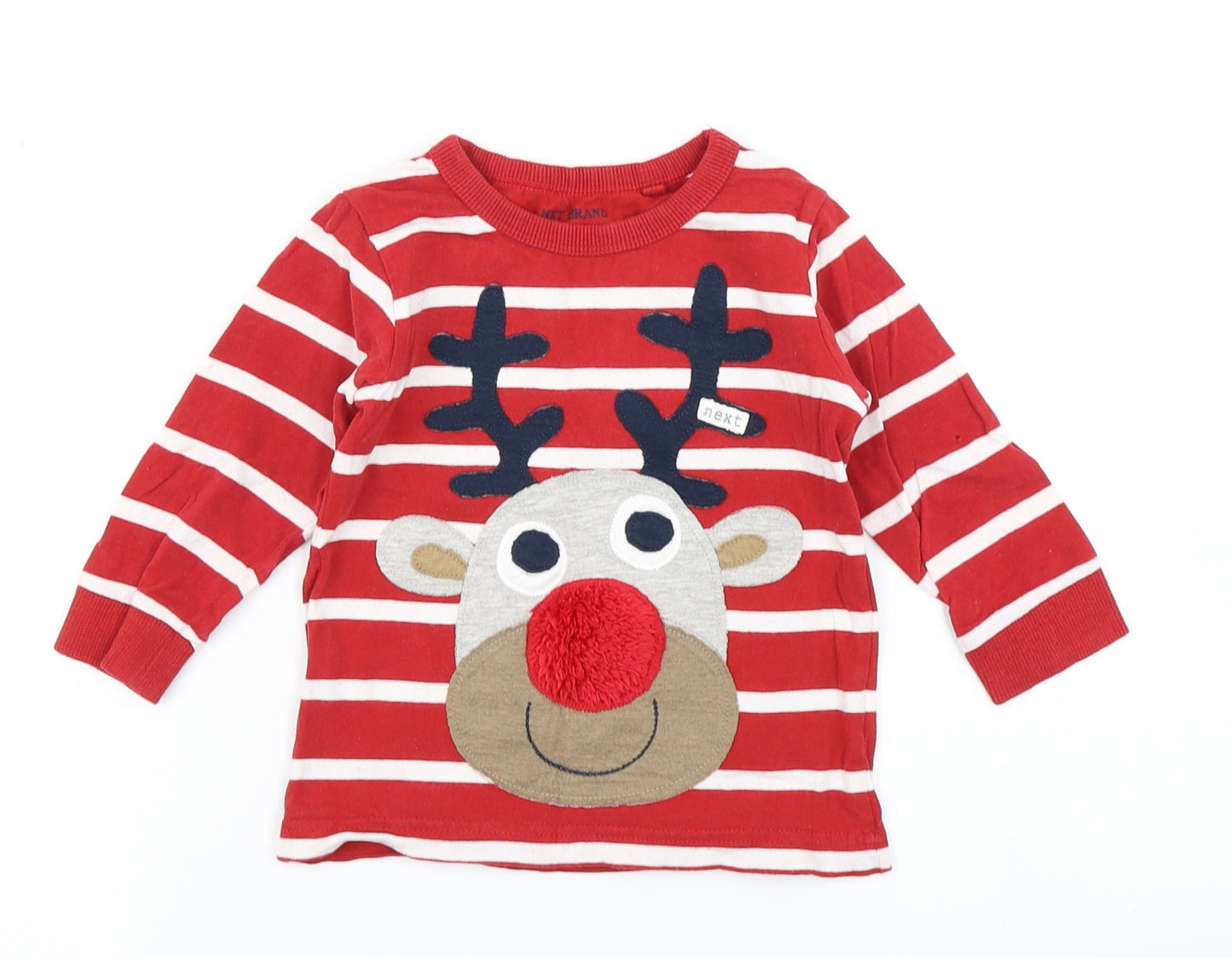 NEXT Boys Red Striped  Basic T-Shirt Size 12-18 Months  - Christmas Tshirt Reindeer