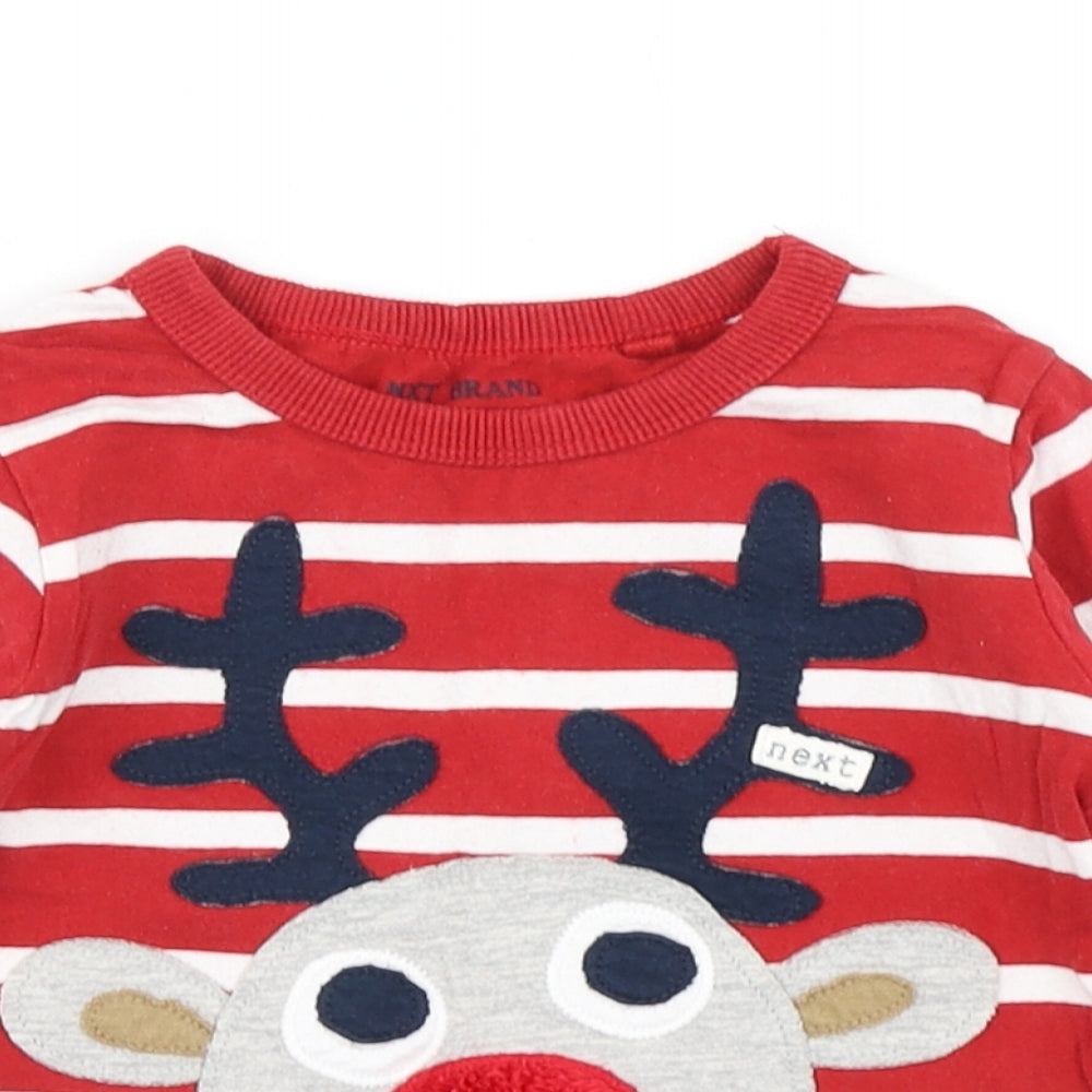 NEXT Boys Red Striped  Basic T-Shirt Size 12-18 Months  - Christmas Tshirt Reindeer