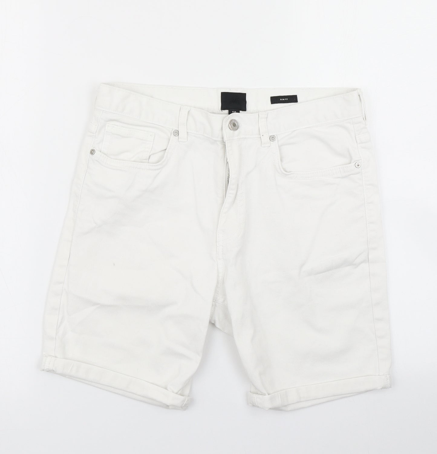 H&M Mens White  Denim Cargo Shorts Size 28 in