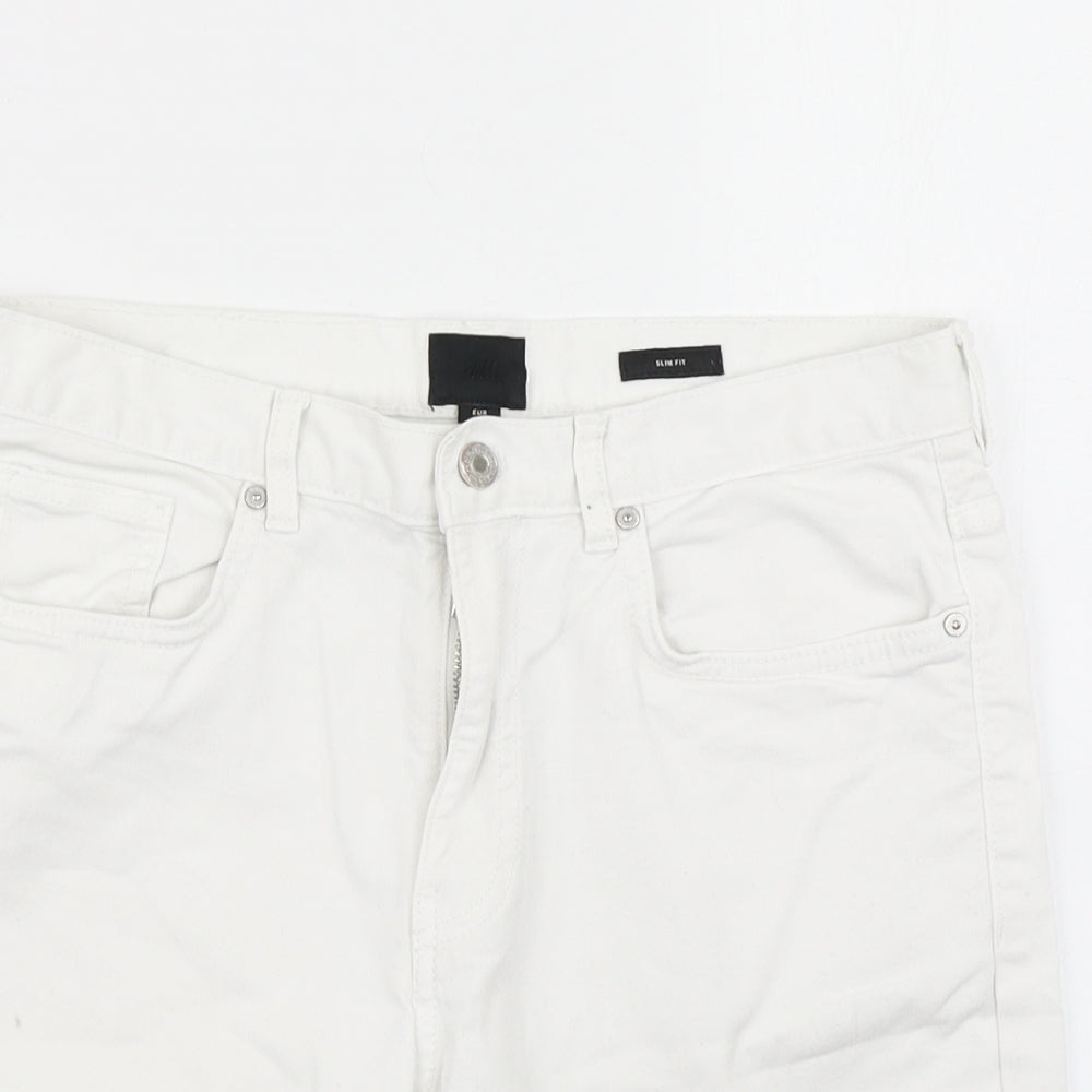 H&M Mens White  Denim Cargo Shorts Size 28 in