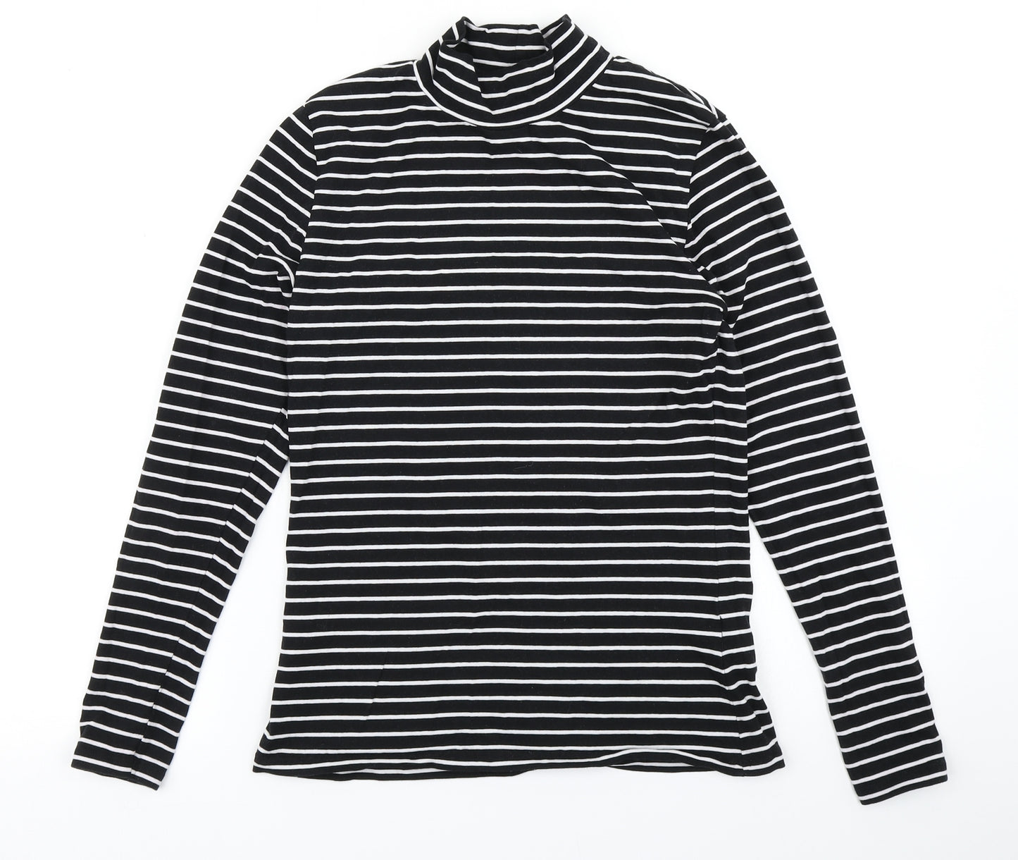M&S Womens Black Striped  Basic T-Shirt Size 10
