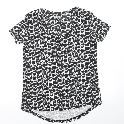 Nutmeg Womens Black Animal Print  Basic T-Shirt Size 8